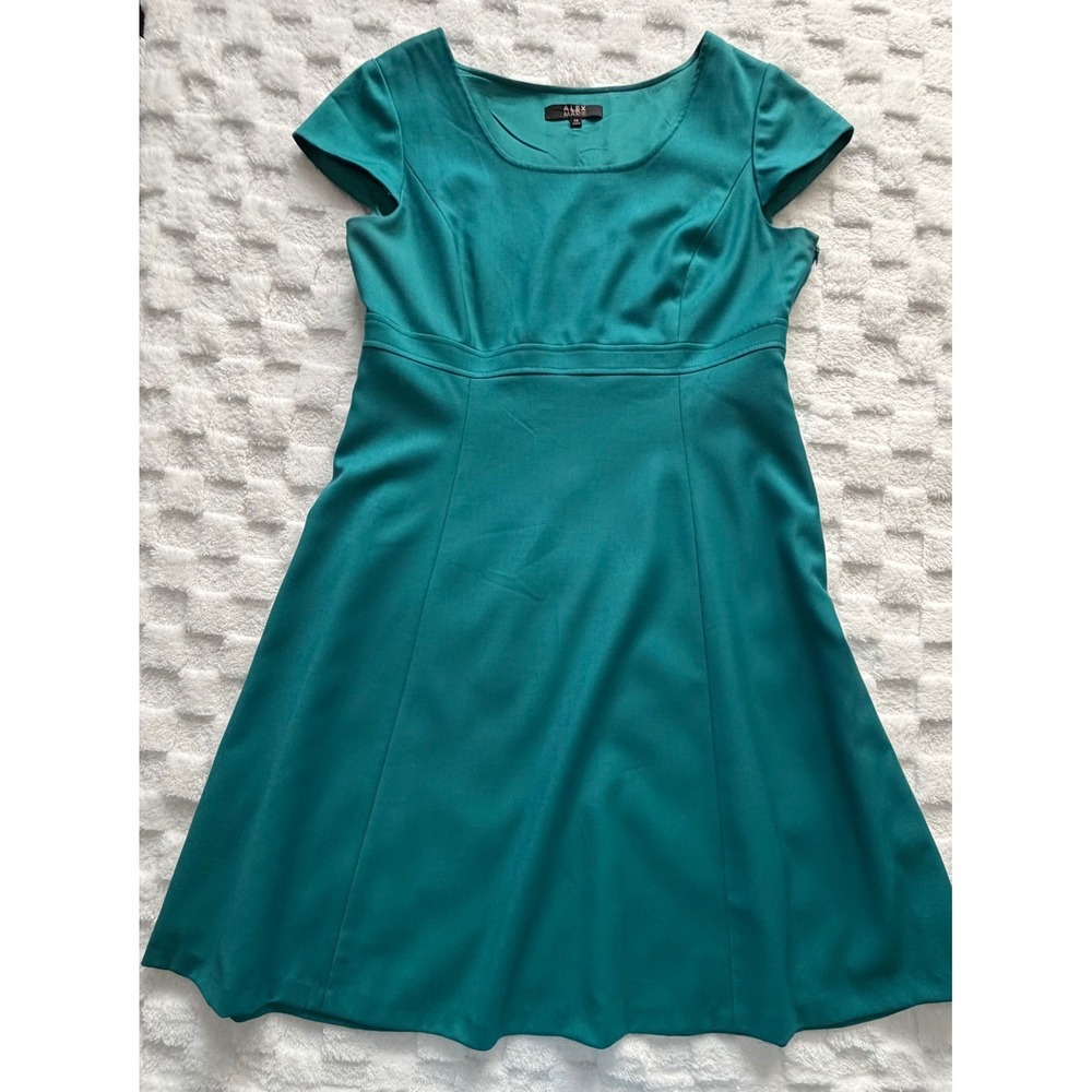 Alex Marie Womens Teal Green Cap Sleeve Empire Waist Fit Flare Dress Size 14 EUC